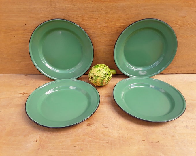 Vintage Enamelware Plates Green Enamelware Graniteware Camping Plates