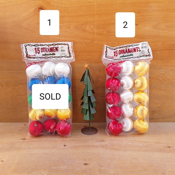 Vintage satin ornaments - set of 15 - NOS - multi color - trim a tree - sheen balls - Pyramid - unbreakable - Christmas - holiday decor