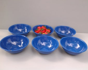 Vintage blue enamelware bowls - large bowls - graniteware - camping dishes - set of 6 bowls -  camping bowl - enamelware - outdoors- serving