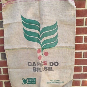 Vintage burlap coffee bean sack - wall decor - rustic - farm - country - Texas - Cafe S Do Brasil - graphics - jute bag - hessian sack