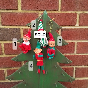 Vintage elf ornament - PRICE FOR ONE - Christmas elf - Christmas pixie - red - pixie elf - Christmas decor - mid-century - knee hugger