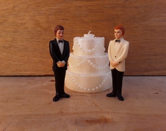 Vintage plastic grooms - gay wedding - gay marriage - same sex wedding - LGBTQ wedding - Mr and Mr - gay cake topper - grooms cake toppers