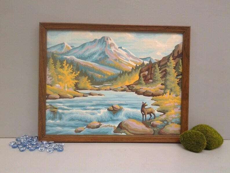 Vintage mountain scene paint by number nature scene deer Etsy