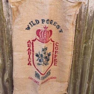 Vintage burlap coffee bean sack - Wild Forest - rustic - farm - country decor - jute - graphics - wall decor - hessian - industrial art