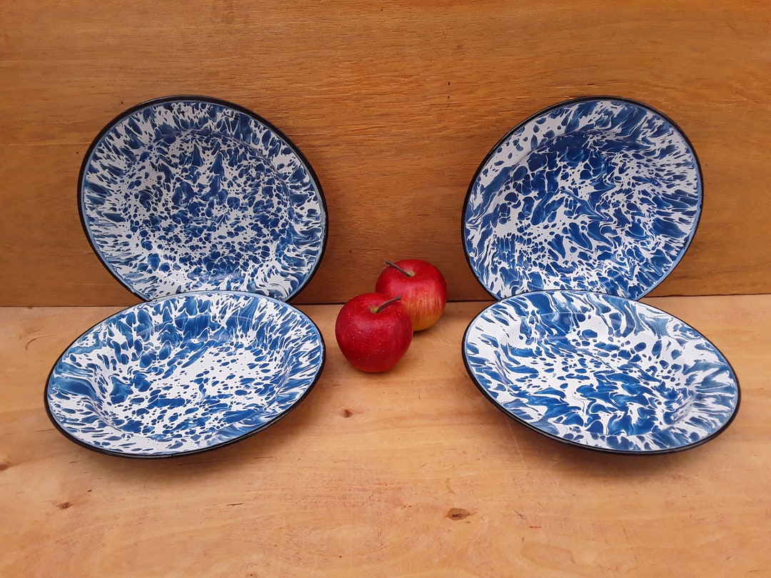 Vintage Enamelware Bowls - Blue and White - Graniteware - Set of 4 ...