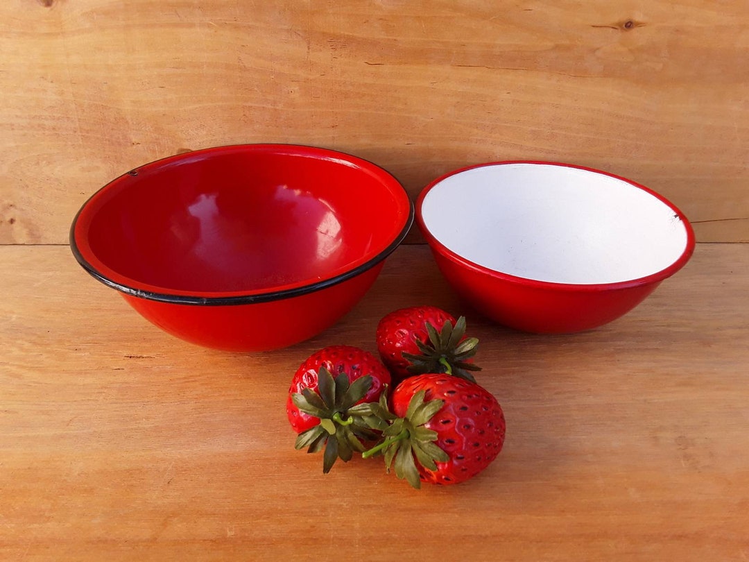 Vintage Enamelware Bowls Kockums Red Graniteware Mixing Bowls Camping