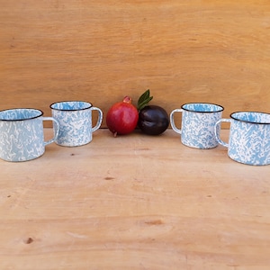 Vintage enamelware mugs - light blue white enamelware - camping - splatterware - spatterware - enamelware cup - graniteware - outdoor dining