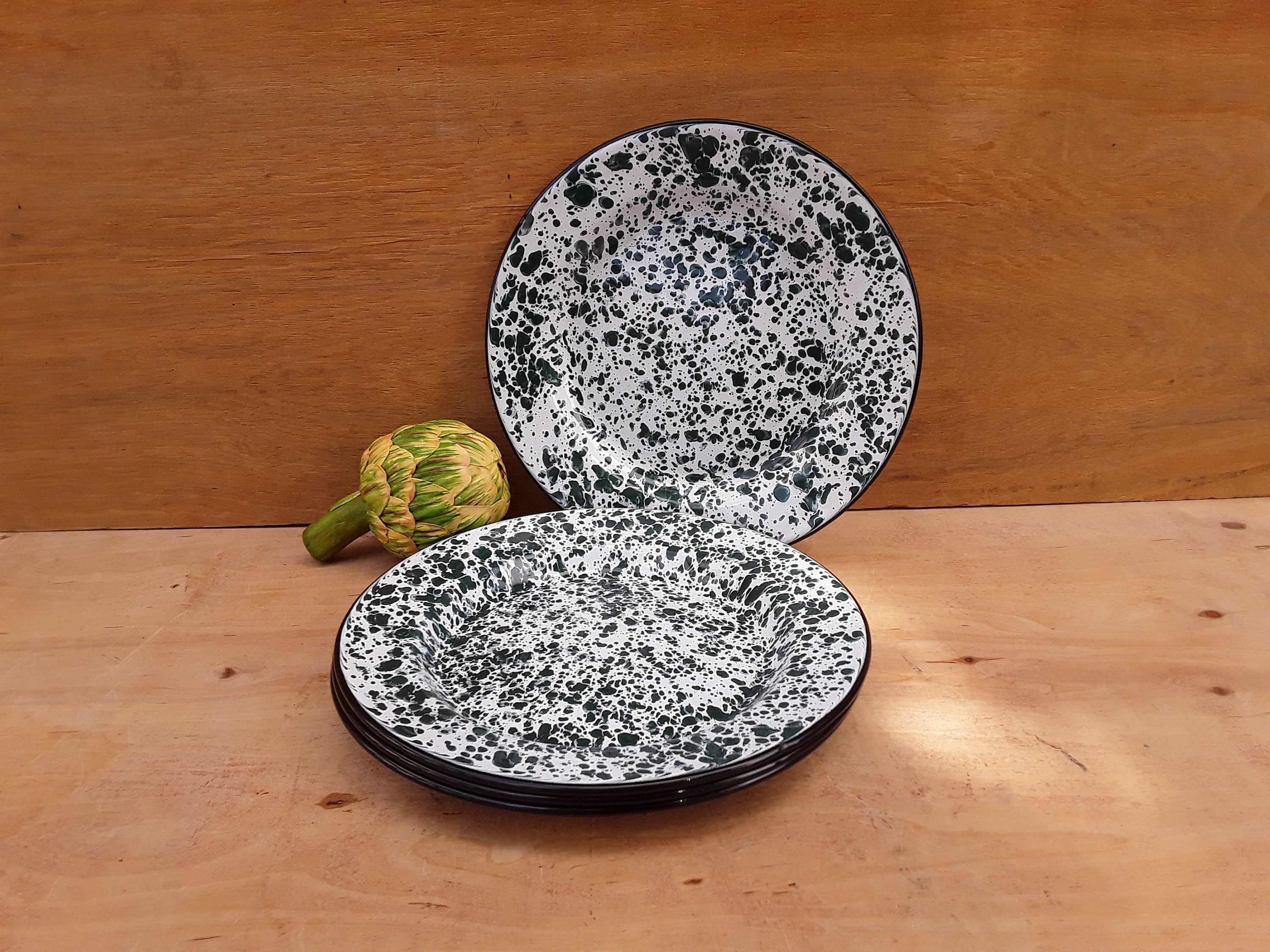 Splatter Plates Vintage Green Splatter Ware Plates - Graniteware - Enamelware - Camping ...
