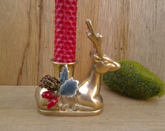 Vintage brass deer candleholder - deer candle holder - brass candlestick - woodland decor - cabin decor - brass figurine - Christmas decor
