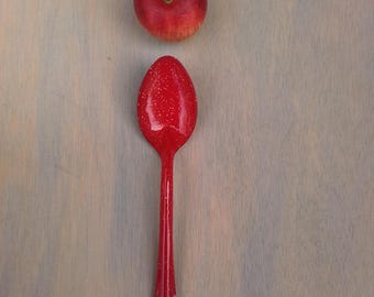 Vintage red enamelware spoon - graniteware -  serving spoon - camping - outdoor dining - red and white enamelware - kitchen utensils