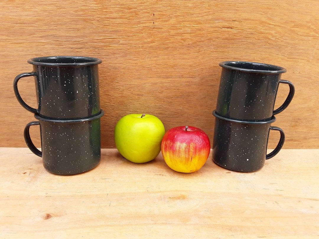 Vintage Enamelware Mugs Dark Green Enamelware Camping Mugs Enamelware