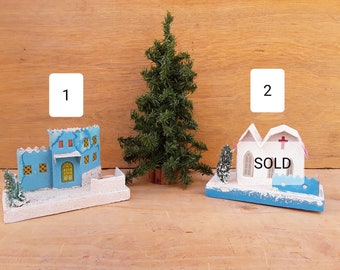 Vintage Putz house - PRICE FOR ONE - village - Christmas decor - holiday - seasonal decor - cardboard house - castle