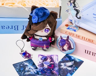 Uma Musume Rice Shower 10cm Plush Bundle | Acrylic Standee, Pin & Keychain Set | Uma Musume Pretty Derby Fan Gift