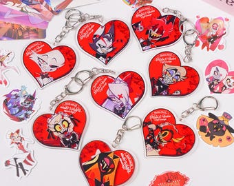 Llaveros de corazón de San Valentín de Hazbin Hotel: llaveros acrílicos con temática de personajes / Merchandising romántico para fans