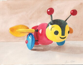 Original Watercolor Painting of Buzzy Bee Childs Toy