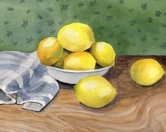 Bowl of Lemons Watercolor Painting | Digital Download Printable Art | Bowl of Lemons by Shannon