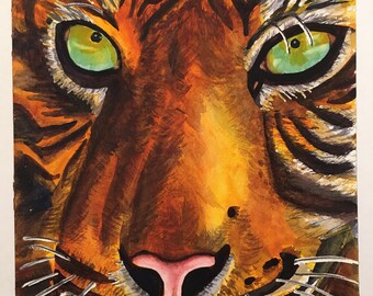 Tiger with Green Eyes Original Watercolor Painting