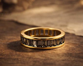 Baguette Smoky Quartz Eternity Band, Unisex Gold Ring