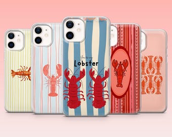 Könnte beinhalten: Eine Sammlung von Handyhüllen mit Hummer-Designs. Die Hüllen zeigen verschiedene Muster, darunter Streifen und Hummer-Illustrationen in Rot und Orange. Eine Hülle trägt den Text "You're my Lobster".
