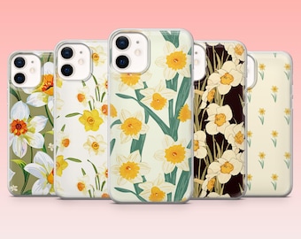 Coque de portable jonquille fleurie pour iPhone 17Pro, 16, 15, 14, 13, 12, Samsung S25, S24, S23Fe, S22, A16, A26, A56, Pixel 10, 9Pro