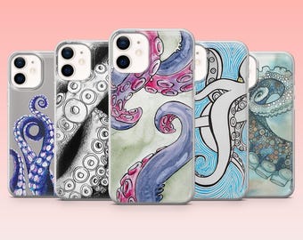 Funda para móvil con diseño de pulpo y tentáculos, compatible con iPhone 17 Pro, 16, 15, 14, 13, 12, Samsung S25, S24, S23Fe, S22, A16, A26, A56, Pixel 10 y 9 Pro.