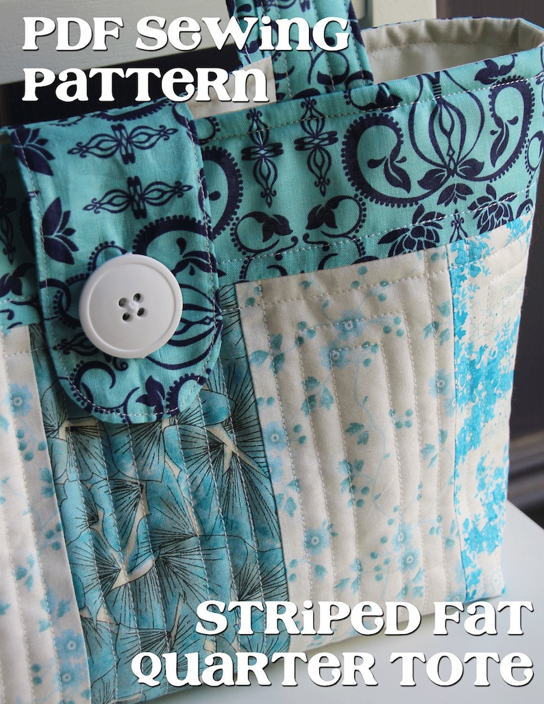 Striped Fat Quarter Tote Bag PDF Sewing Pattern image 1