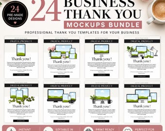 24 Maquetas de agradecimiento para empresas / Plantillas editables de Canva (Descarga digital)