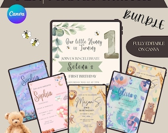 Paquete de invitaciones de cumpleaños editables, plantillas para fiestas infantiles (descarga digital)