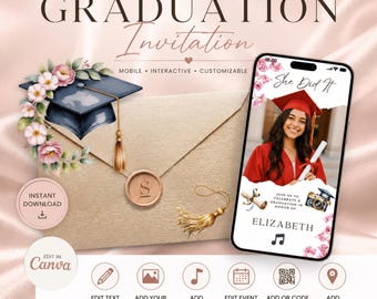 Plantilla editable de invitación de graduación, Clase de 2026, Evite para móviles (Descarga digital)