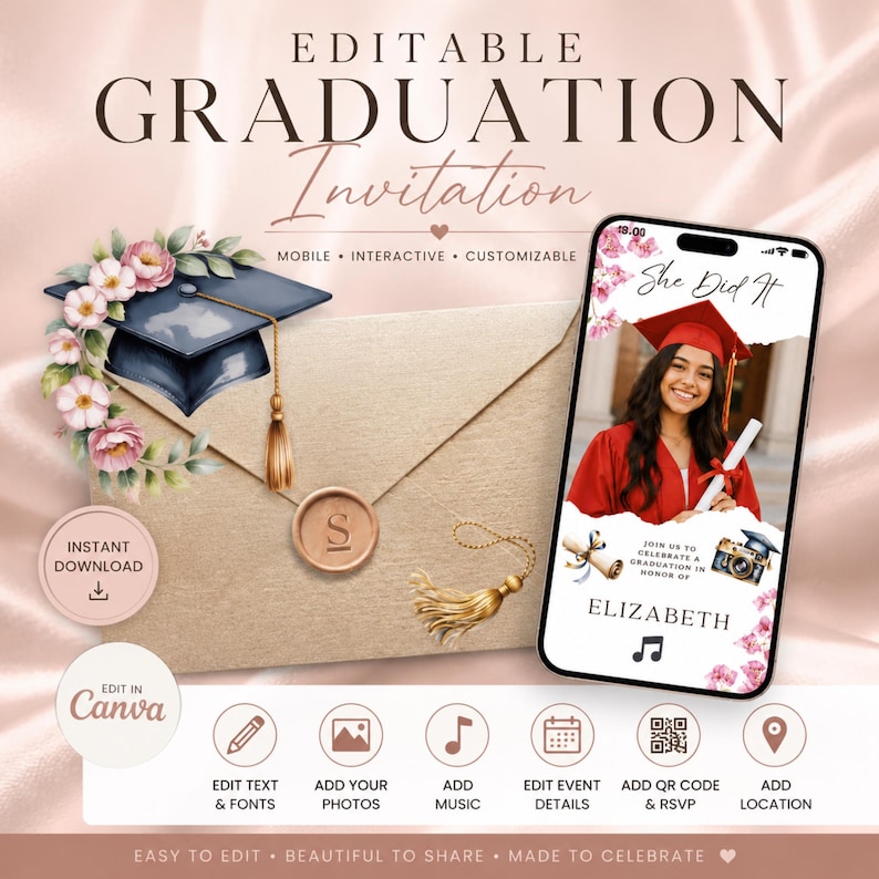 Editable Graduation Invitation Template, Class of 2026 Mobile Evite ...