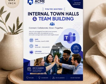 Corporate Town Hall Team Building Invitation Template (5x7 Digital Download)