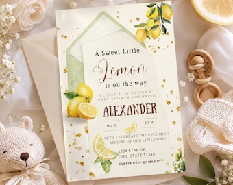 Editable Lemon Baby Shower Invitation Template,Interactive Baby Shower Invite,Sweet Little Lemon Canva Invitation,Digital Baby Shower Invite