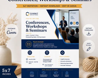 Editable Conference Invitation Template, 5x7 Business Seminar Flyer (Canva PDF)