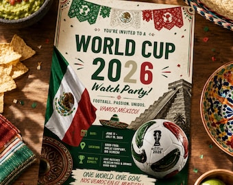 World Cup 2026 Mexico Watch Party Invitation Template | Mexican Soccer Party Invite | Editable Digital | FIFA Football Viewing Party