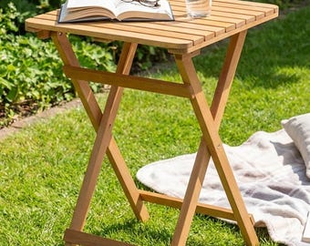 Small Folding Wooden Table 23,6x23.6" - Outdoor Balcony Bistro Table - Rustic Solid Hardwood Side Table-Portable Patio Furniture No Assembly