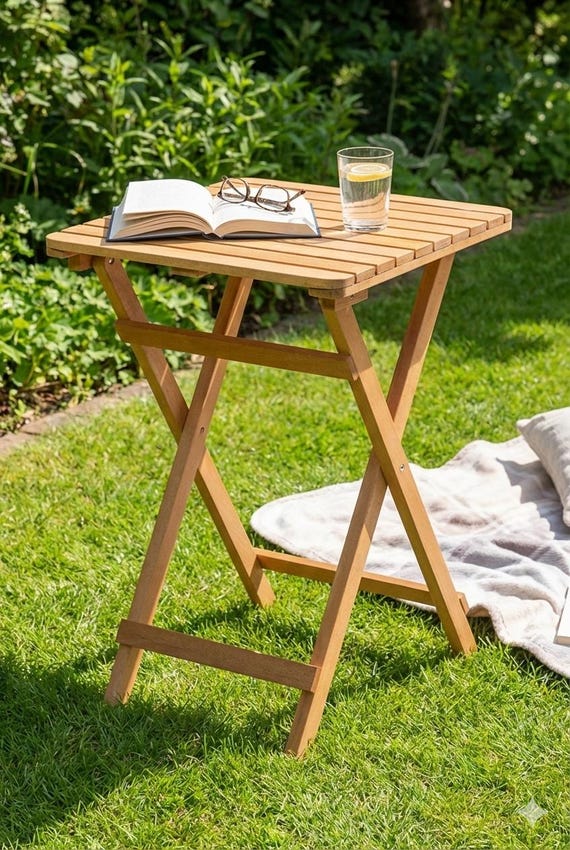 Kleiner Klapp Holztisch 60x60cm - Outdoor Balkon Bistro Tisch - Rustikaler Massiv Hartholz Beistelltisch -Tragbare Terrassenmöbel Keine Montage