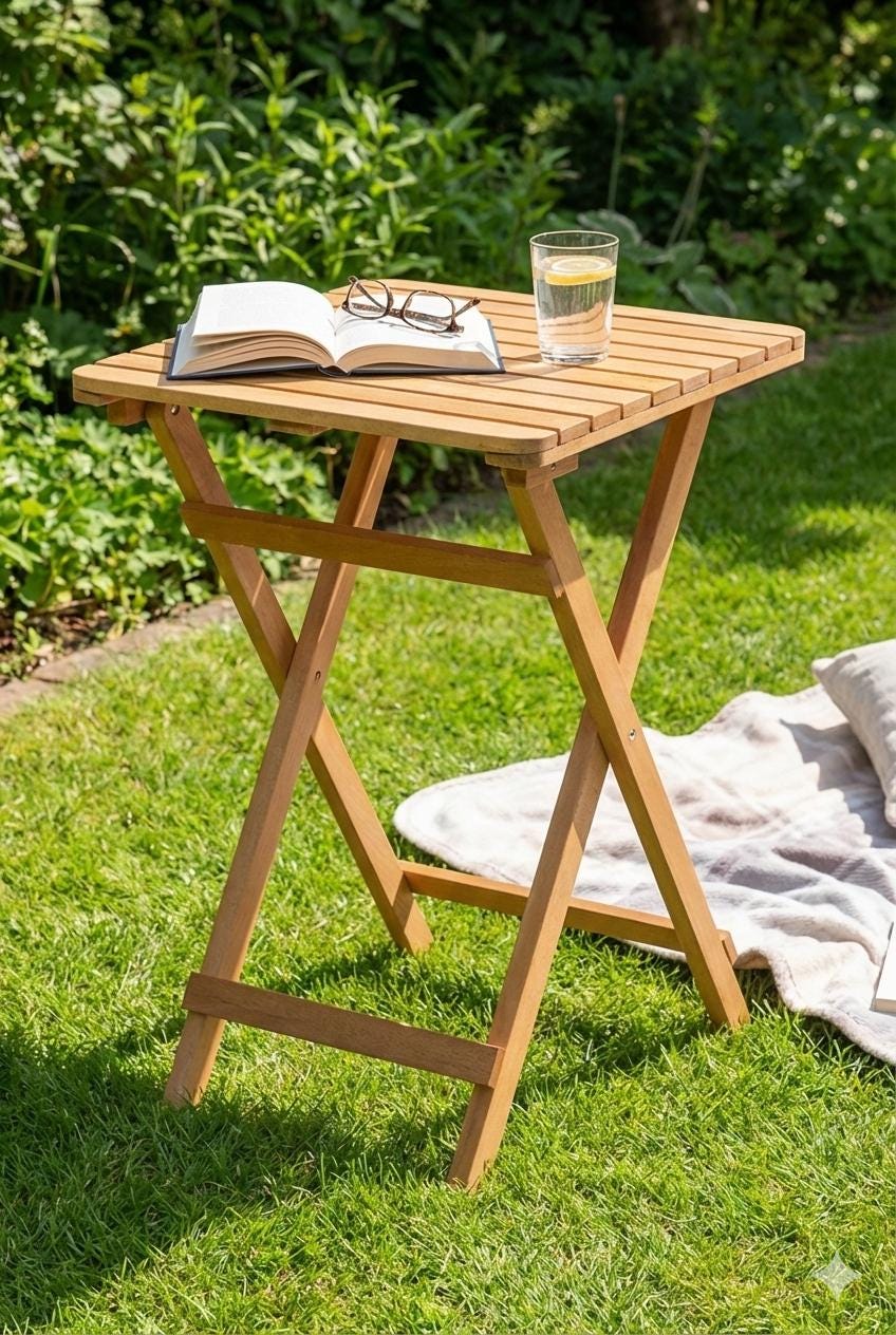 Kleiner Klapp Holztisch 60x60cm - Outdoor Balkon Bistro Tisch - Rustikaler Massiv Hartholz Beistelltisch -Tragbare Terrassenmöbel Keine Montage