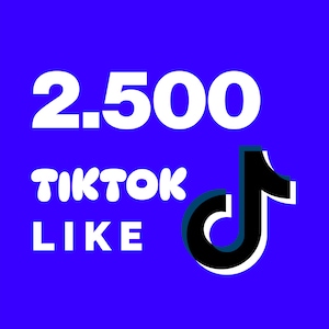 Könnte beinhalten: Blaues Grafikdesign mit dem Text "2.500 TIKTOK LIKE" in Weiß und dem TikTok-Logo in Schwarz und Weiß. Das Bild ist wahrscheinlich für Social-Media-Zwecke gedacht.