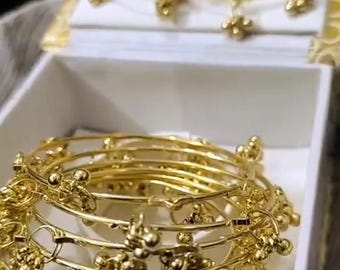 Conjunto de 8 brazaletes Ghungroo de Cachemira dorados hechos a mano/joyería nupcial india
