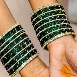 Emerald Green Glass Bangle Set | Handmade Indian Bridal Chudi, Festive Ethnic Jewelry