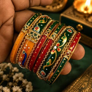 Gouden Rajputana-armbandset | Traditionele Rajasthani Lac-sieraden, etnische festivalarmbanden
