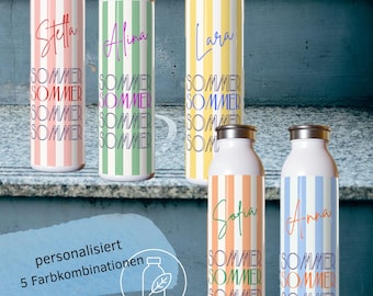Personalisierte Edelstahl Trinkflasche | Thermosflasche mit Sommer Design | Iso-Flasche für Heiß- oder Kaltgetränke