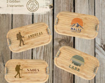 Personalisierte Brotdose aus Edelstahl & Bambus | 5 Wander-Motive | Ecofriendly | Unterschiedliche Größen und Varianten | Geschenk