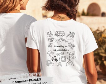 Doodle Traveler Shirt | Lifestyle Shirt für Frauen und Reise Fans | match mit 4 weiteren Themen im gleichen Look | Geschenk für Globetrotter