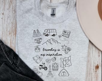 Unisex Doodle Sweatshirt Traveling | Frauen Reise Sweater | Geschenk für Reise Fans