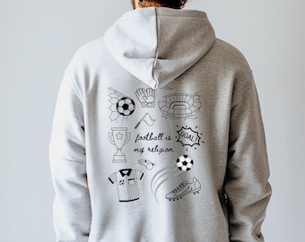 Doodle Unisex Hoodie Football | Kapuzen Sweater "Football is my religion" | Geschenk für sie und ihn | Geburtstag und Fußball WM 2026