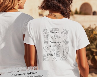 Doodle Traveler Shirt | Lifestyle Shirt für Frauen und Reise Fans | match mit 4 weiteren Themen im gleichen Look | Geschenk für Globetrotter