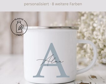 Personalisierte Emaille Tasse mit Anfangsbuchstabe & Name | Camper Tasse individuell | Initialen Tasse | Edelstahl Trinkbecher ästhetisch