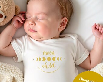 Baby Strampler aus Bio Baumwolle, Mondkind Design | Bio Baby Body | GOTS zertifizierte Baumwolle | Geschenk zu Geburt und Taufe