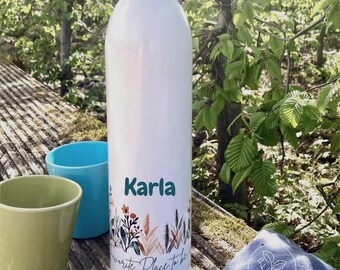 Personalisierte Edelstahlflasche Boho Blumen | Isolierflasche | "Cottage Core"  Design | Geschenk für Blumen- & Gartenliebhaber